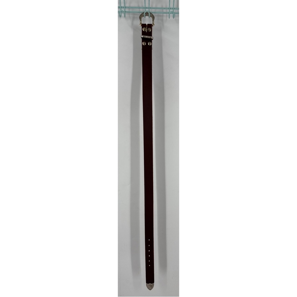 Collins Western silver floral embossed buckle Classic Brown Leather Belt unisex